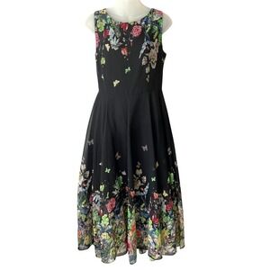 Floryday Whimsical Floral Butterfly Midi Dress Women XS Black Fairycore Romantic
